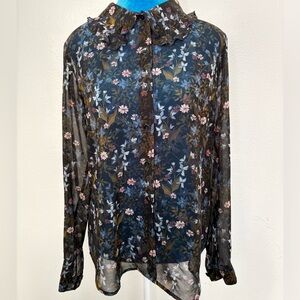 CAbi Black and Blue Blouse Elegant Top